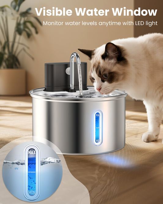 Cat Water Fountain Wireless Stainless Steel with Sensor 3.5L