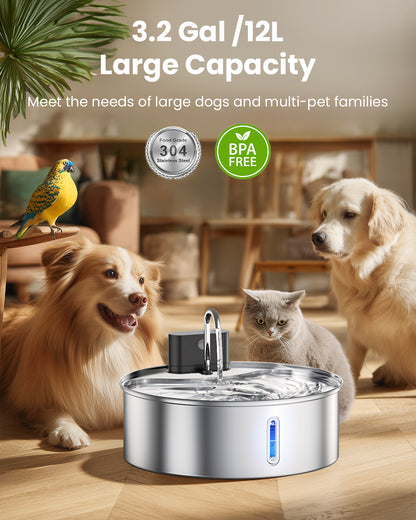 Wireless Dog Water Fountain Stainless Steel 12L