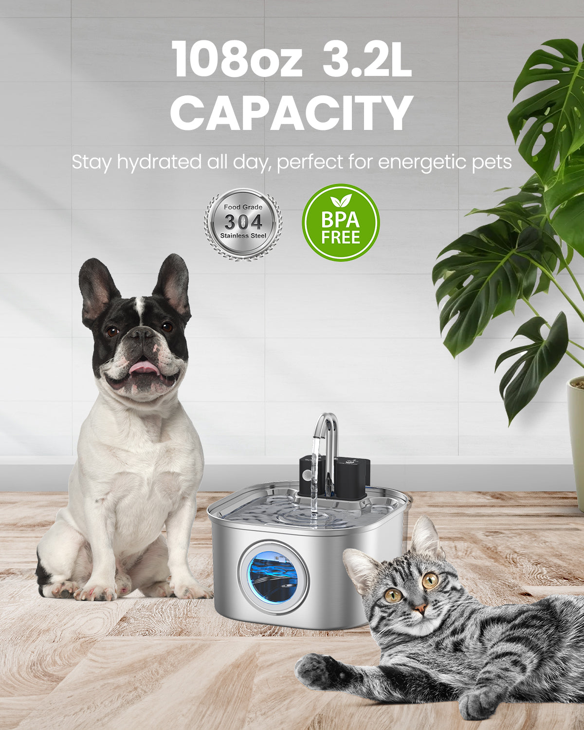 Wireless Cat Water Fountain with Sensor Operated 3.2L