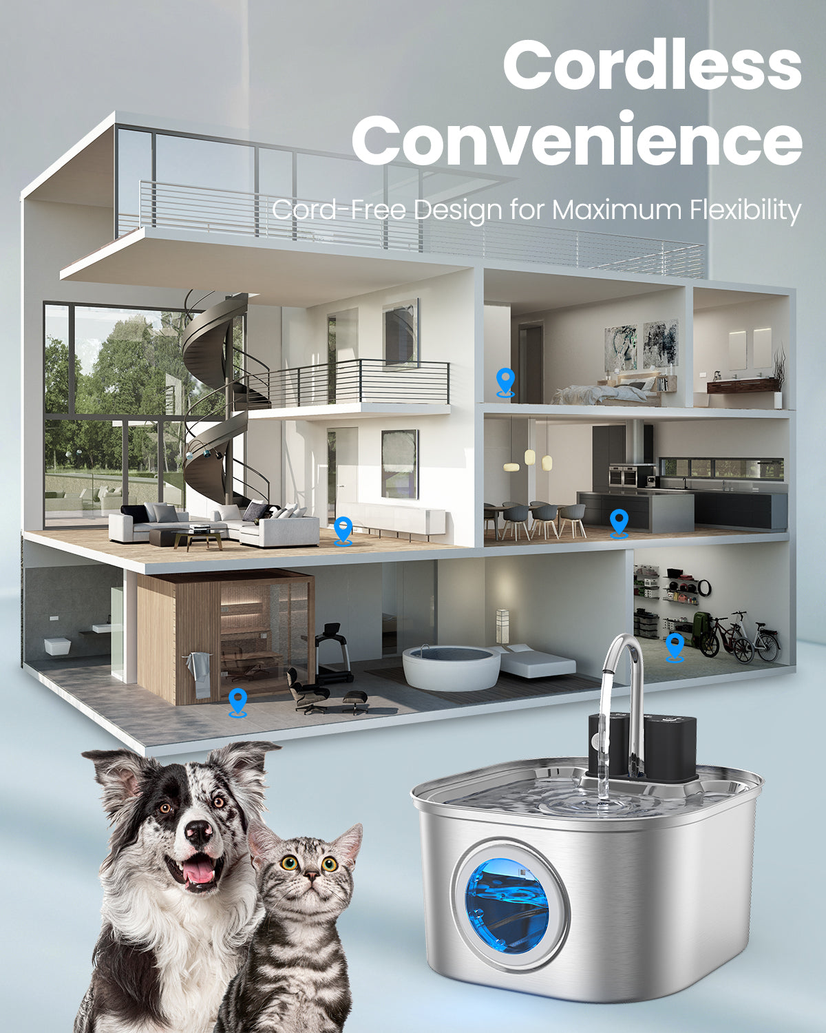 Wireless Cat Water Fountain with Sensor Operated 3.2L