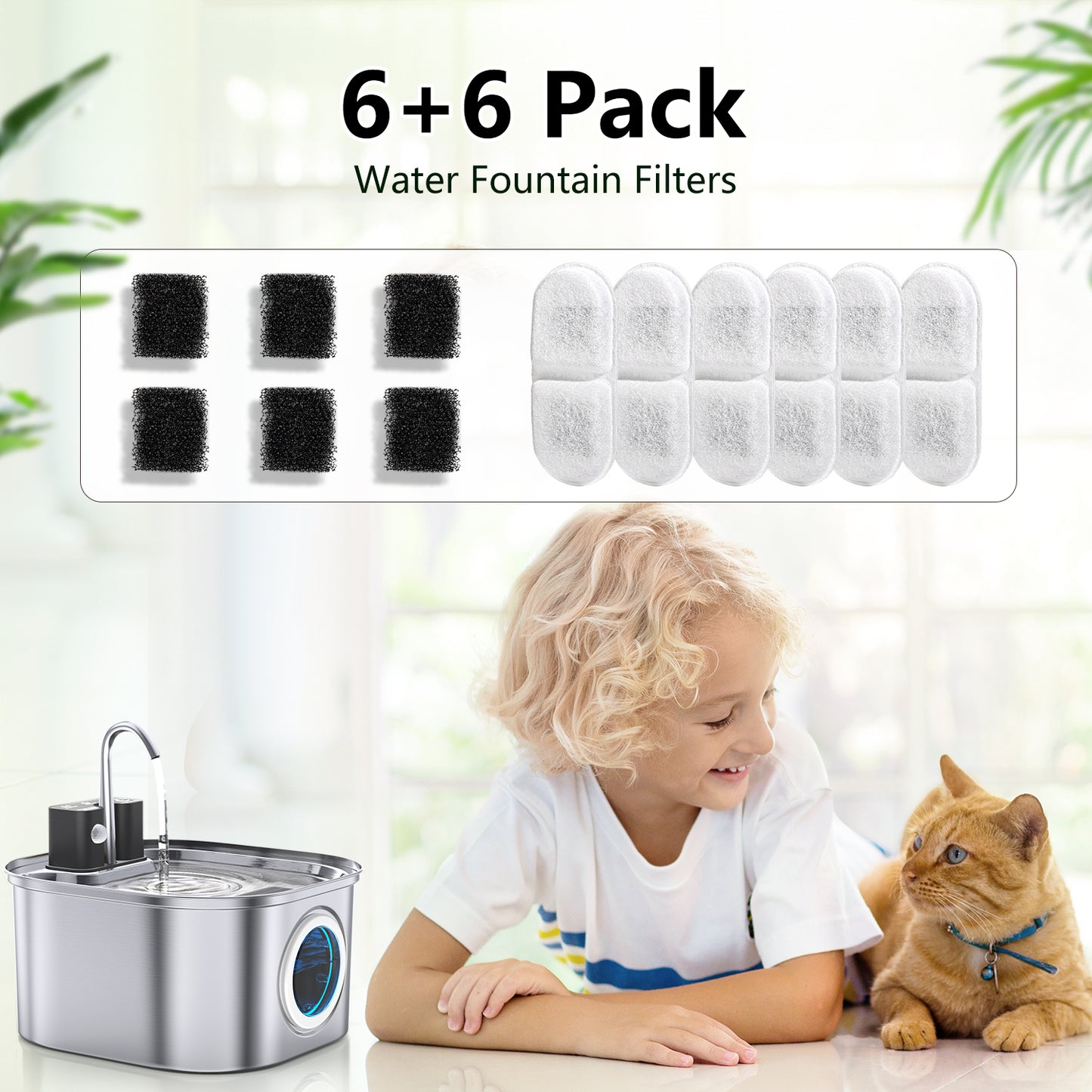 Cat Water Fountain Filter Replacement（6+6 Set）for 3.2L