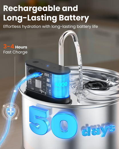 Cat Water Fountain Wireless Stainless Steel with Sensor 3.5L